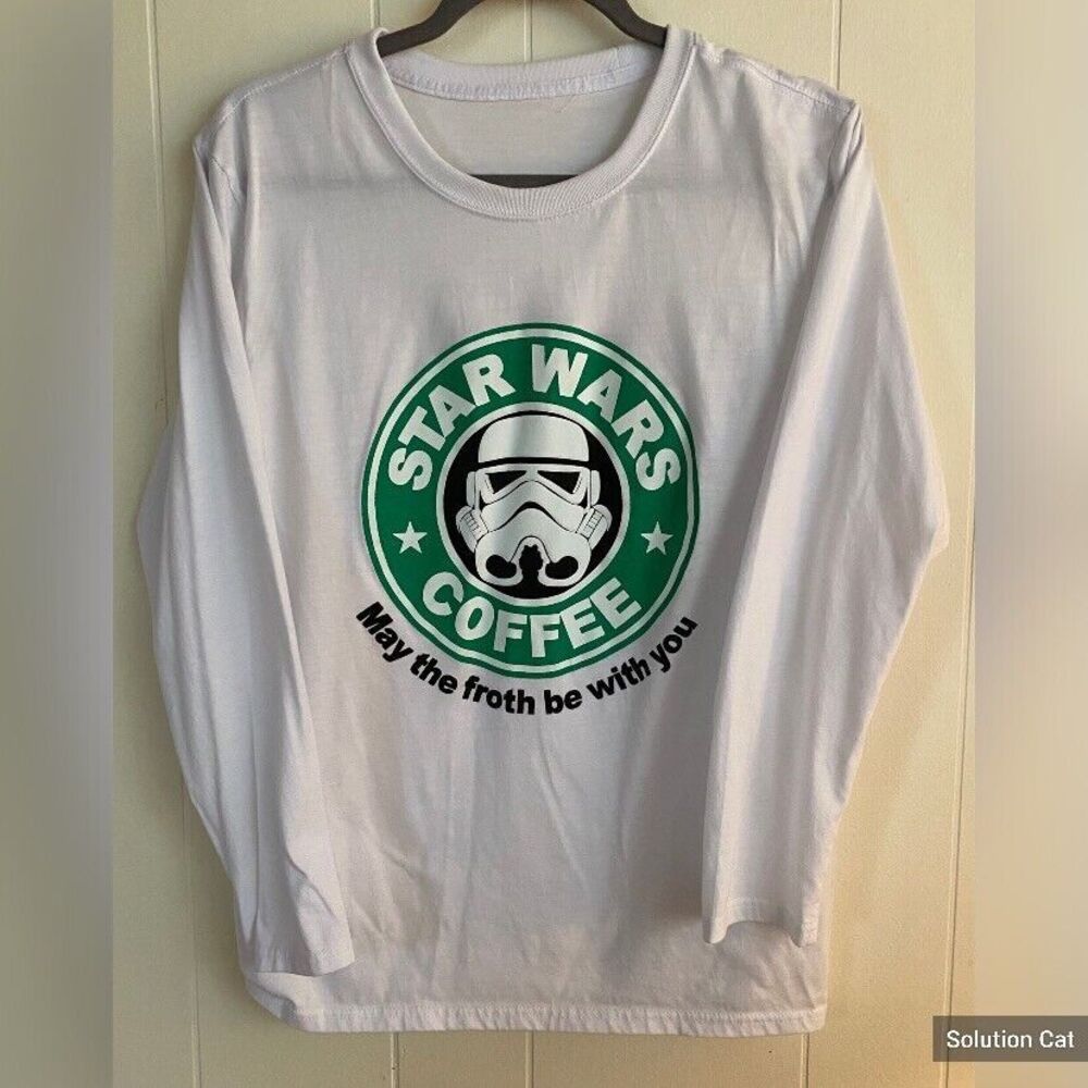 Star Wars Women’s Shirt Medium Tee White Star Wars Coffee Long Sleeved